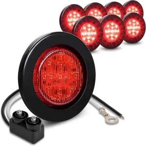 TRUE MODS 8pc 2.5" 12V Red Round LED Clearance Side Marker Lights [DOT FMVSS 108] [SAE P2] [Reflector Lens] [Grommet & Plugs] [Flush-Mount] [Waterproof IP67] Rear Lamp for Boat Trailer Semi Truck RV
