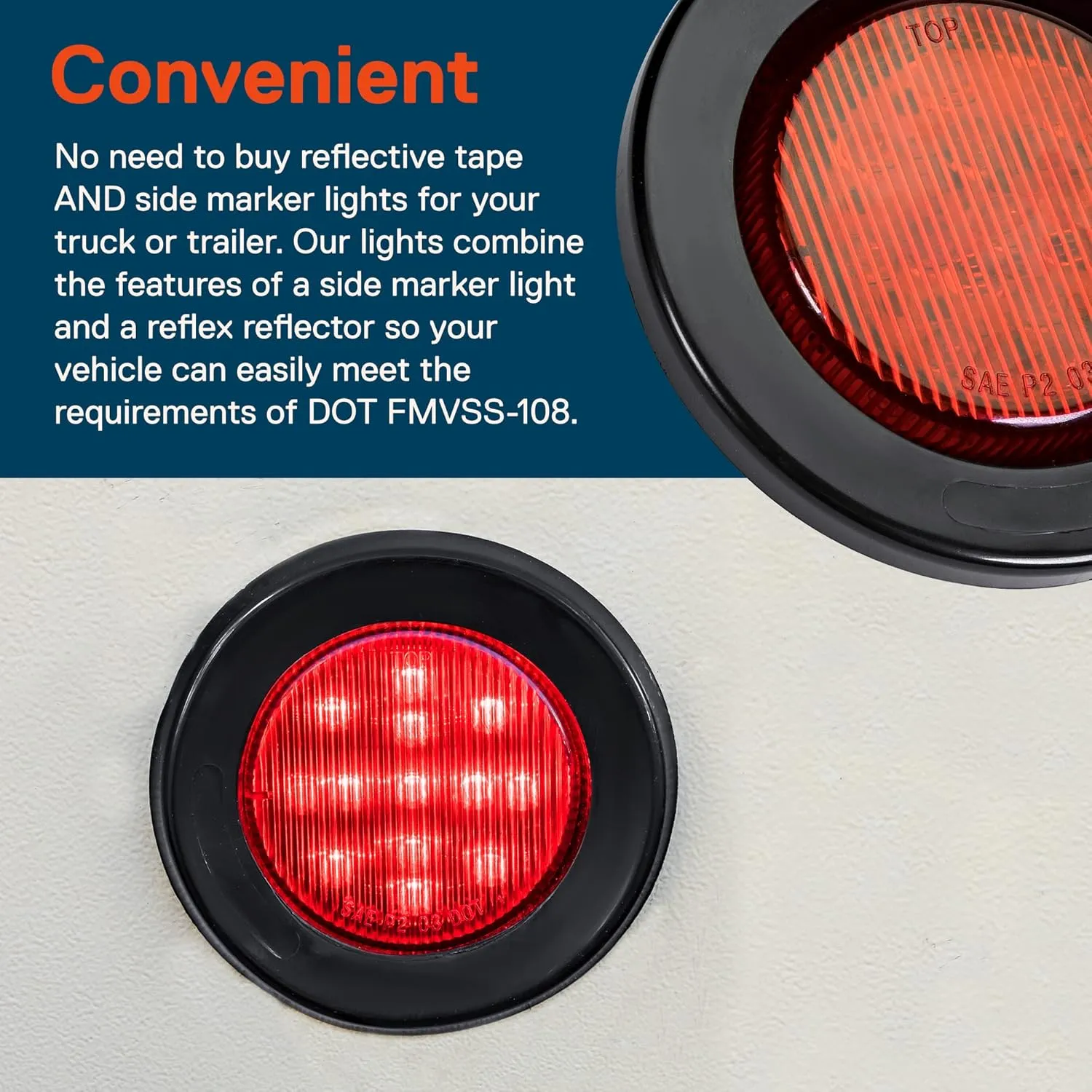 TRUE MODS 8pc 2.5" 12V Red Round LED Clearance Side Marker Lights [DOT FMVSS 108] [SAE P2] [Reflector Lens] [Grommet & Plugs] [Flush-Mount] [Waterproof IP67] Rear Lamp for Boat Trailer Semi Truck RV