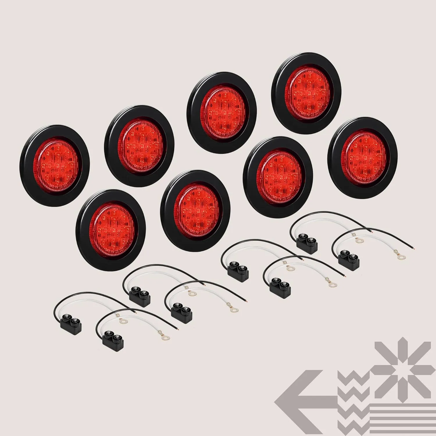 TRUE MODS 8pc 2.5" 12V Red Round LED Clearance Side Marker Lights [DOT FMVSS 108] [SAE P2] [Reflector Lens] [Grommet & Plugs] [Flush-Mount] [Waterproof IP67] Rear Lamp for Boat Trailer Semi Truck RV