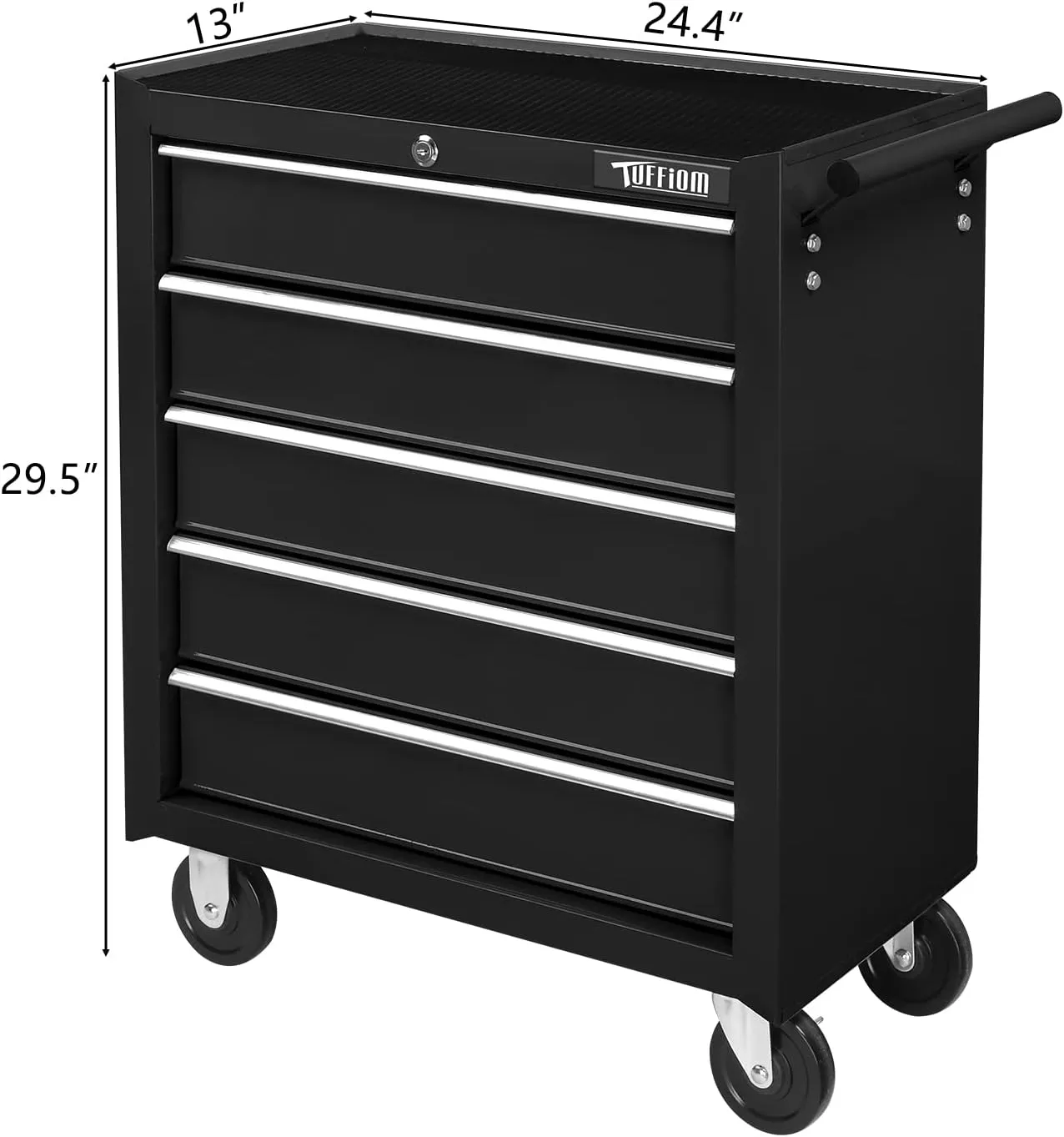 TUFFIOM 5-Drawer Rolling Tool Chest w/Drawers & Lock, Tool Storage Cabinet with Lockable Wheels, Top Cushion & Drawer Liners, Tool Organizer Box for Garage, Warehouse & Repair Sho
