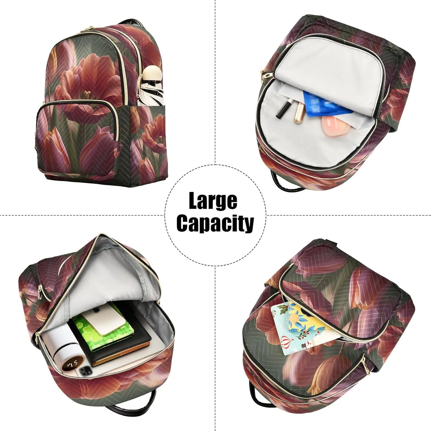 Tulips Blossom Pink Backpack Purse for Women Backpack Purse with Anti-theft Back for Women Hiking M