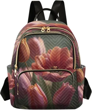 Tulips Blossom Pink Backpack Purse for Women Backpack Purse with Anti-theft Back for Women Hiking M