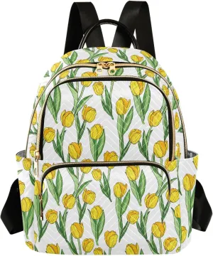 Tulips Flower White Backpack Purse for Women Mini Backpack Purse with Anti-theft Back for School Trips S
