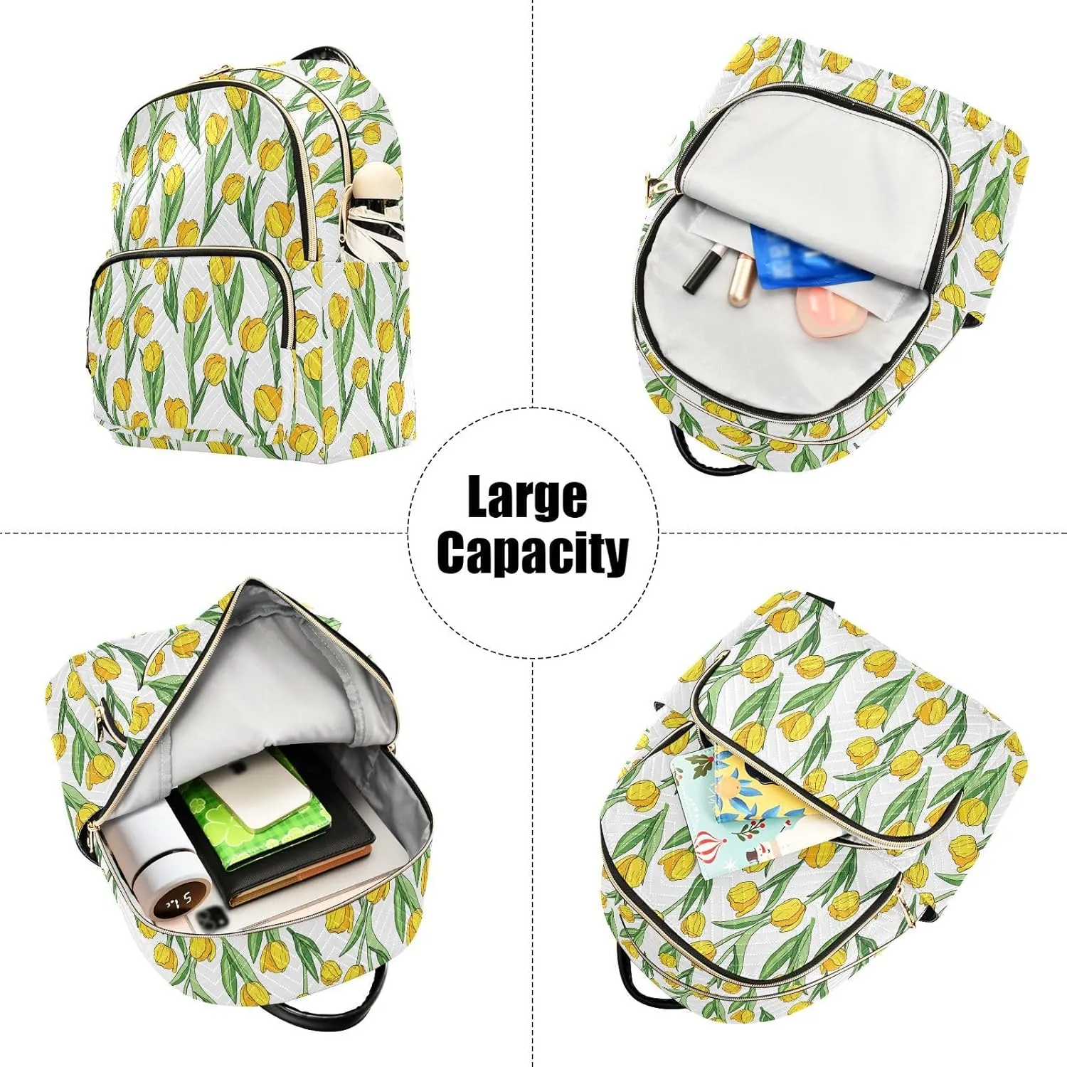 Tulips Flower White Backpack Purse for Women Mini Backpack Purse with Anti-theft Back for School Trips S