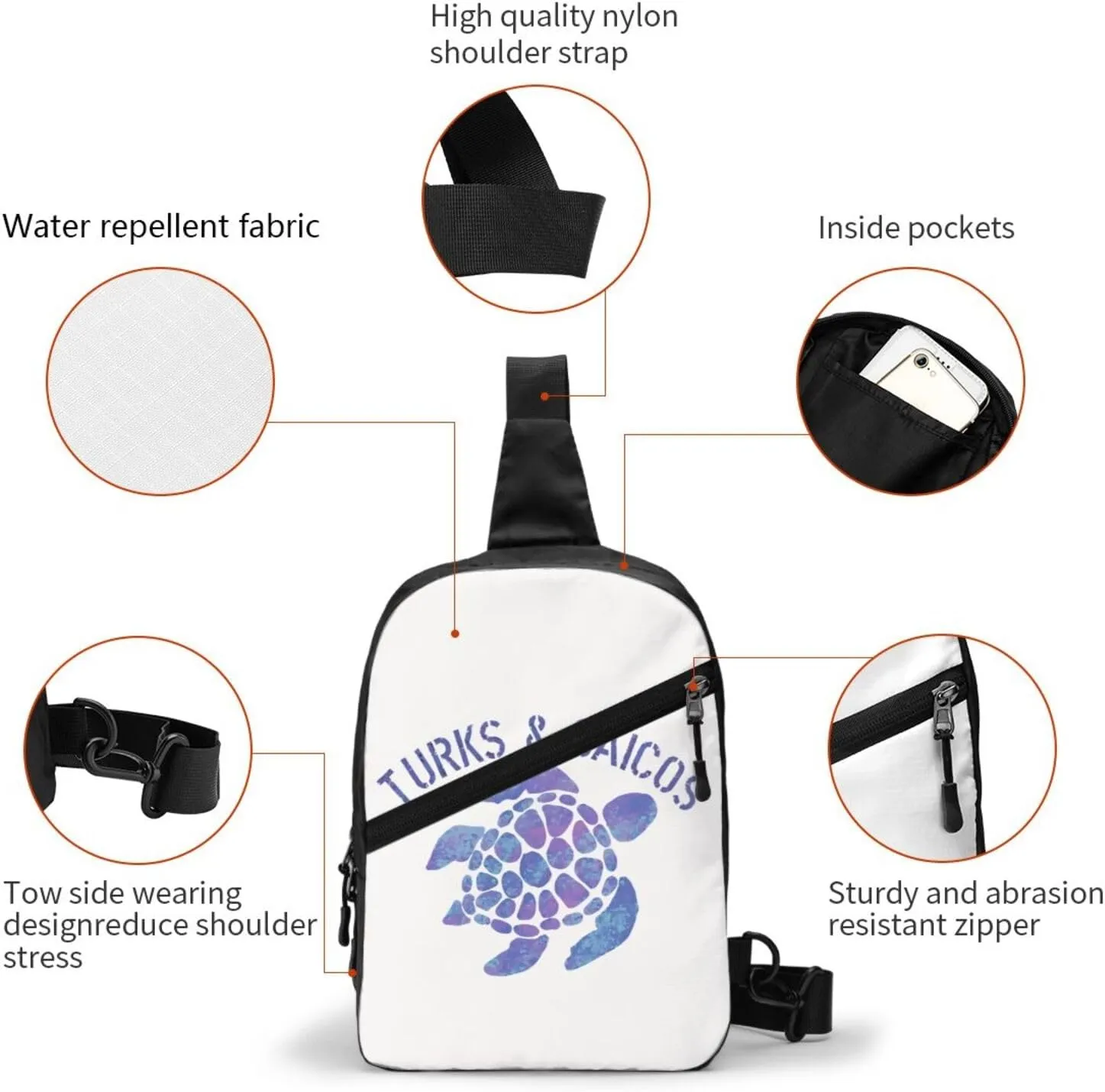 Turks Caicos Islands Flag Turtle Crossbody Bag Portable Sling Bags Foldable Chest Daypack Reusable Sports Shoulder Backpack Diagonally Casual Rucksack Travel Bag