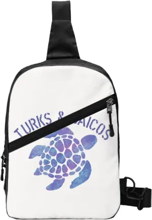 Turks Caicos Islands Flag Turtle Crossbody Bag Portable Sling Bags Foldable Chest Daypack Reusable Sports Shoulder Backpack Diagonally Casual Rucksack Travel Bag