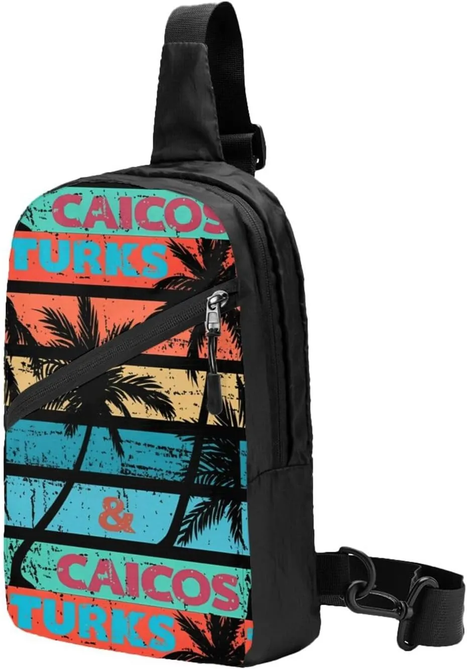 Turks Caicos Islands Palm Trees Crossbody Bag Portable Sling Bags Foldable Chest Daypack Reusable Sports Shoulder Backpack Diagonally Casual Rucksack Travel Bag