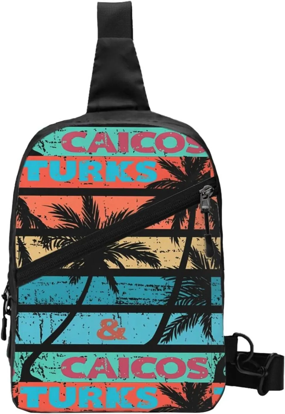 Turks Caicos Islands Palm Trees Crossbody Bag Portable Sling Bags Foldable Chest Daypack Reusable Sports Shoulder Backpack Diagonally Casual Rucksack Travel Bag