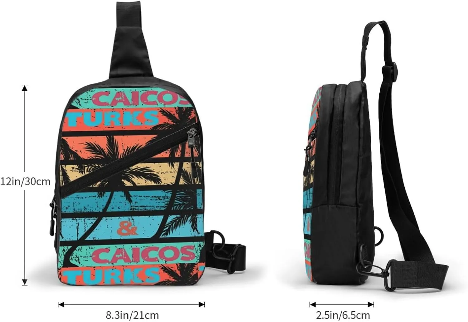 Turks Caicos Islands Palm Trees Crossbody Bag Portable Sling Bags Foldable Chest Daypack Reusable Sports Shoulder Backpack Diagonally Casual Rucksack Travel Bag
