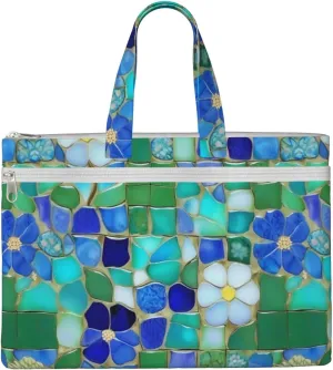 Turquoise Pattern Canvas Document Bag A4 File Organizer for School Supplies and Study
