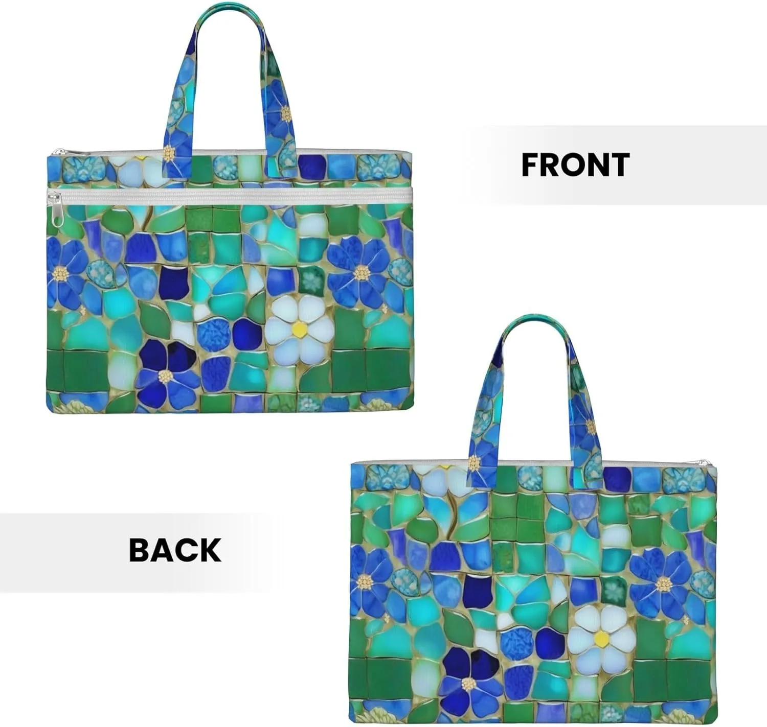 Turquoise Pattern Canvas Document Bag A4 File Organizer for School Supplies and Study