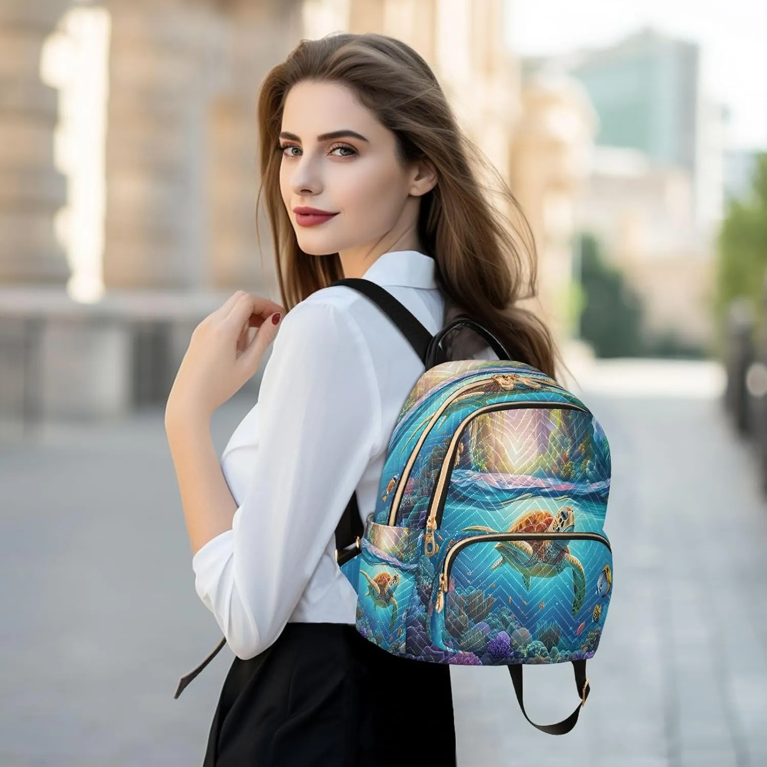 Turtle Coral Reef Blue Backpack Purse for Women Fashion Travel Bag with Anti-theft Back for Trips S