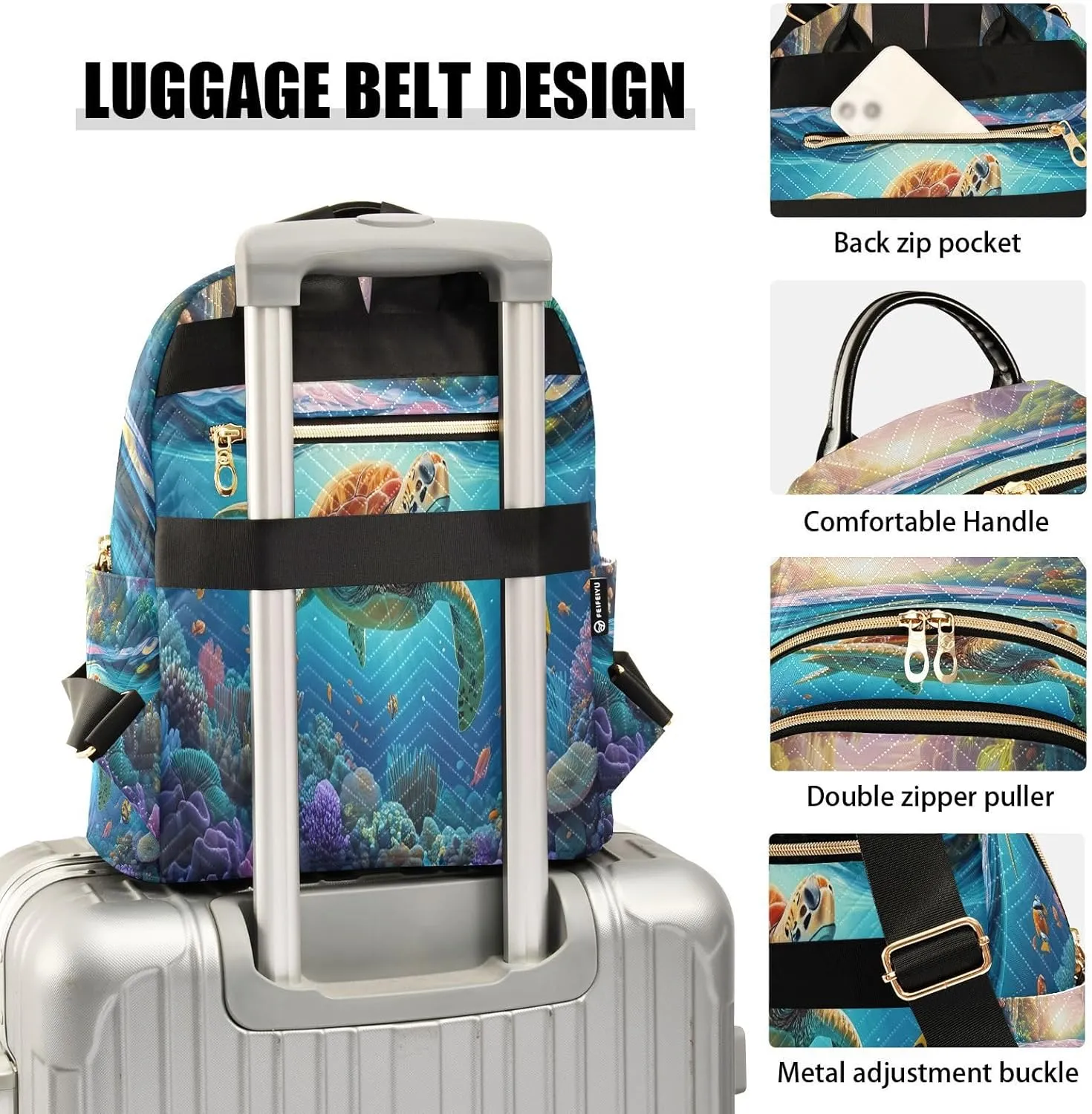 Turtle Coral Reef Blue Backpack Purse for Women Fashion Travel Bag with Anti-theft Back for Trips S