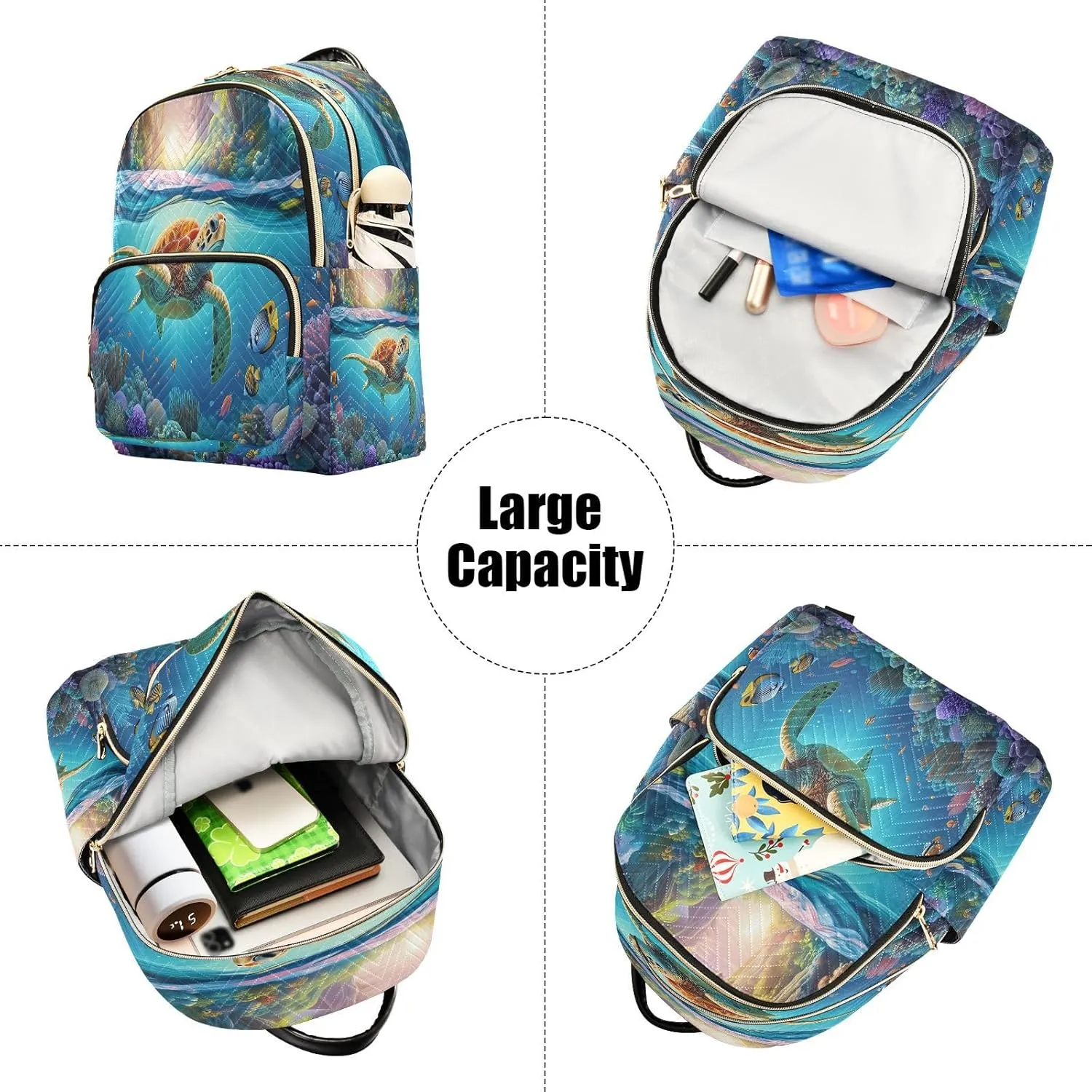 Turtle Coral Reef Blue Backpack Purse for Women Fashion Travel Bag with Anti-theft Back for Trips S