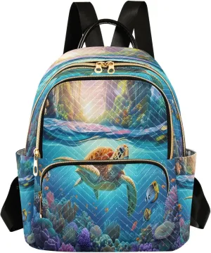 Turtle Coral Reef Blue Backpack Purse for Women Fashion Travel Bag with Anti-theft Back for Trips S