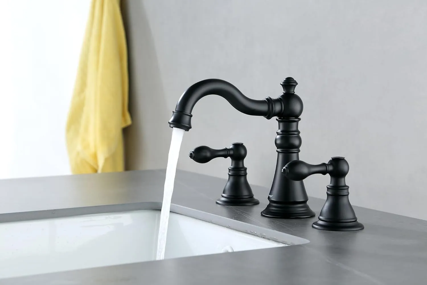Two Handle Bathroom Sink Faucet Matte Black 3 Hole Sink Faucet with Pop up Drain, 8 Inch Widespread Bathroom Faucet,High Arc Lavatory Faucet,F-8805P-MT