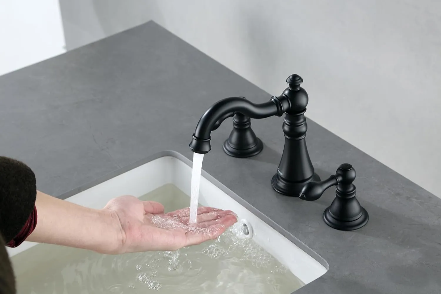 Two Handle Bathroom Sink Faucet Matte Black 3 Hole Sink Faucet with Pop up Drain, 8 Inch Widespread Bathroom Faucet,High Arc Lavatory Faucet,F-8805P-MT