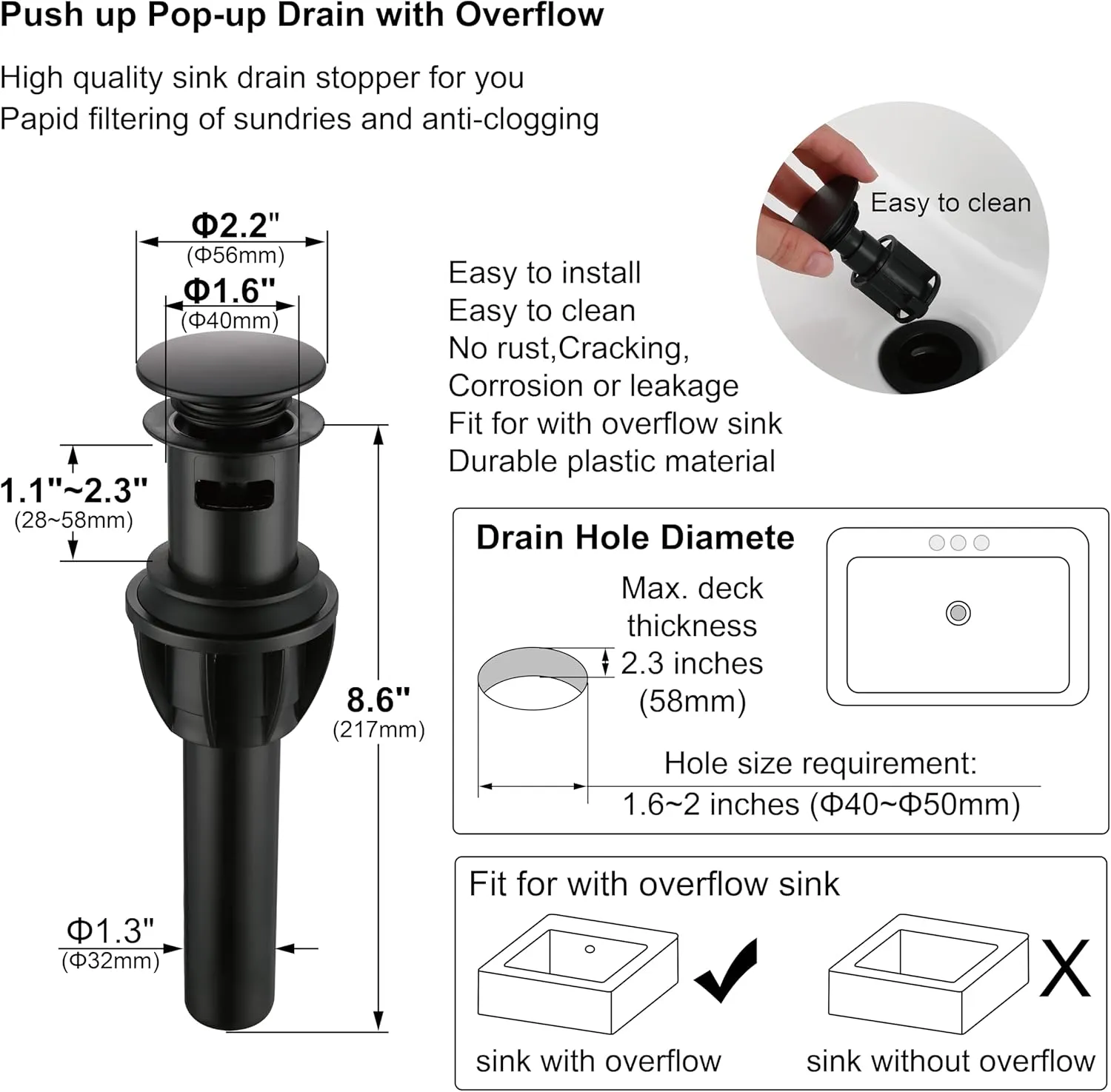 Two Handle Bathroom Sink Faucet Matte Black 3 Hole Sink Faucet with Pop up Drain, 8 Inch Widespread Bathroom Faucet,High Arc Lavatory Faucet,F-8805P-MT