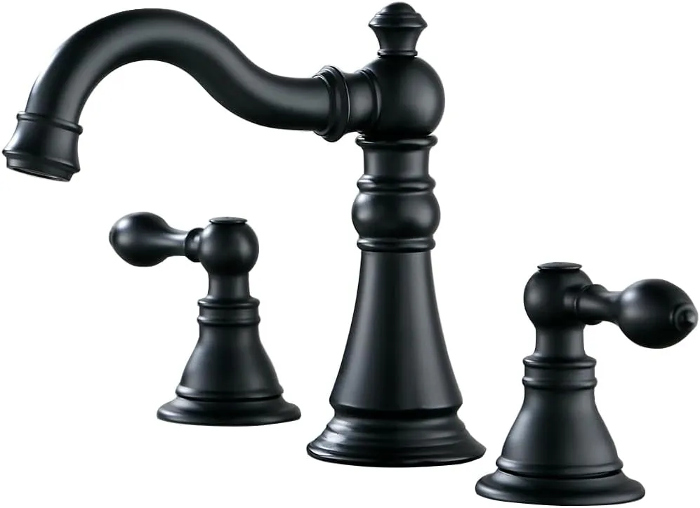 Two Handle Bathroom Sink Faucet Matte Black 3 Hole Sink Faucet with Pop up Drain, 8 Inch Widespread Bathroom Faucet,High Arc Lavatory Faucet,F-8805P-MT
