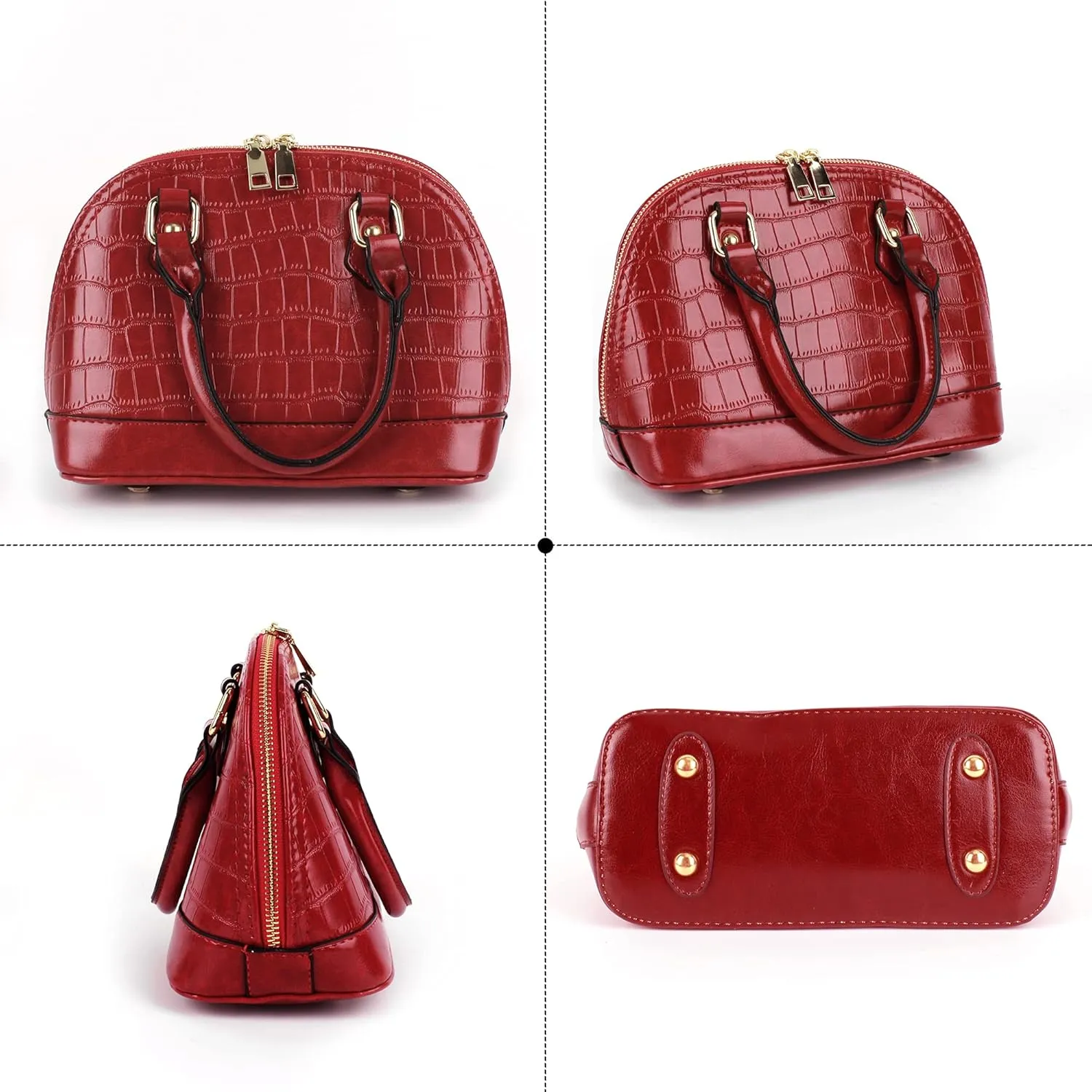 U Scinan Patent Leather Top Handle Tote Bag Mini Zip Around Dome Shoulder Bag Shell Shape Cross Body Handbag Purse Satchel