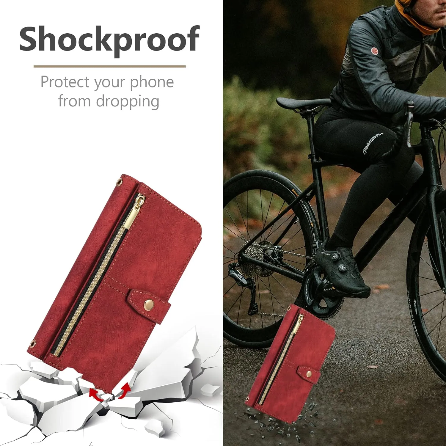 UEEBAI Case for Samsung Galaxy S9, 9 Card Slots Retro Leather Wallet Shockproof Flip Cover with Hand Strap Card Slots Zipper Pocket Kickstand Handbag Magnetic Closure - Retro Red Wine