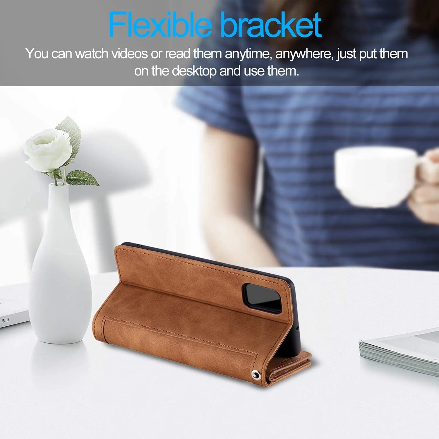 UEEBAI Wallet Case for iPhone 16e, 9 Card Holder Slots Zipper Pocket Handbag Cover Magnetic Closure Kickstand with Wrist Strap TPU Shockproof SE4 Flip Case for Women - Brown