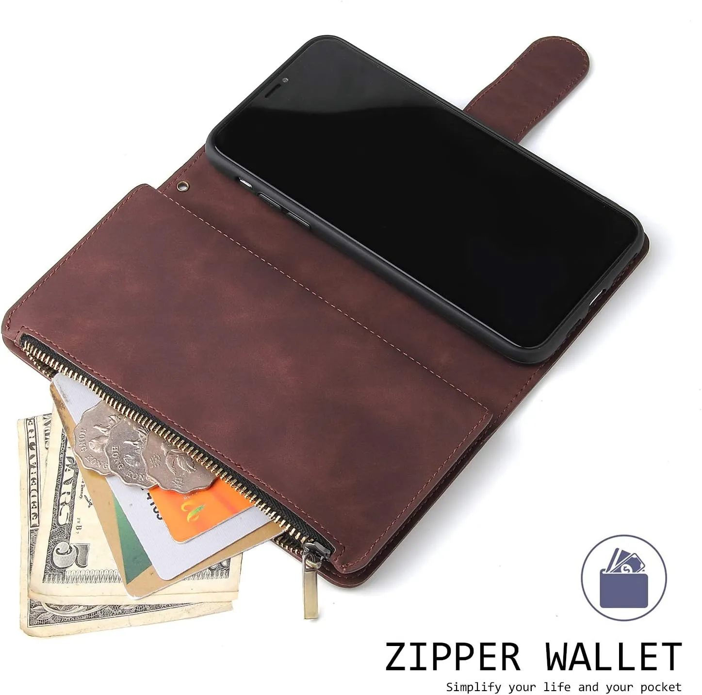 UEEBAI Wallet Case for Samsung Galaxy Note 20 Ultra 5G, Premium Vintage PU Leather Magnetic Closure Handbag Zipper Pocket Case Kickstand Card Holder Slots Wrist Strap TPU Shockproof Flip Cover -Coffee