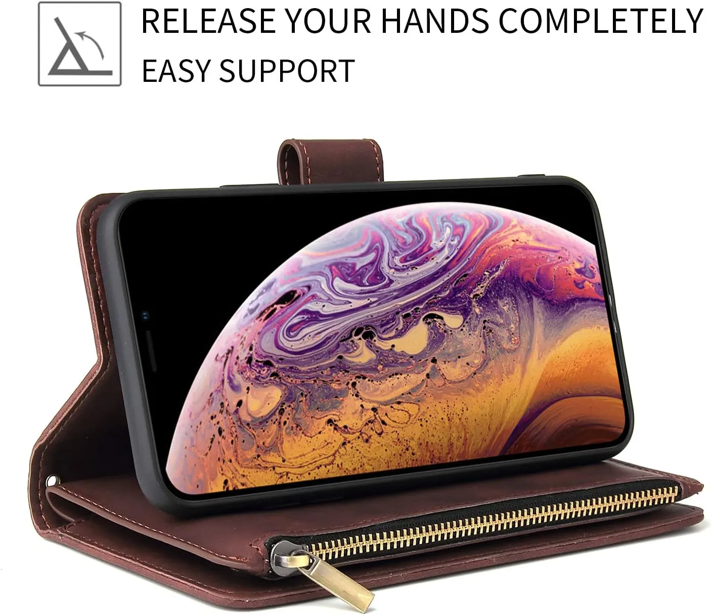UEEBAI Wallet Case for Samsung Galaxy Note 20 Ultra 5G, Premium Vintage PU Leather Magnetic Closure Handbag Zipper Pocket Case Kickstand Card Holder Slots Wrist Strap TPU Shockproof Flip Cover -Coffee