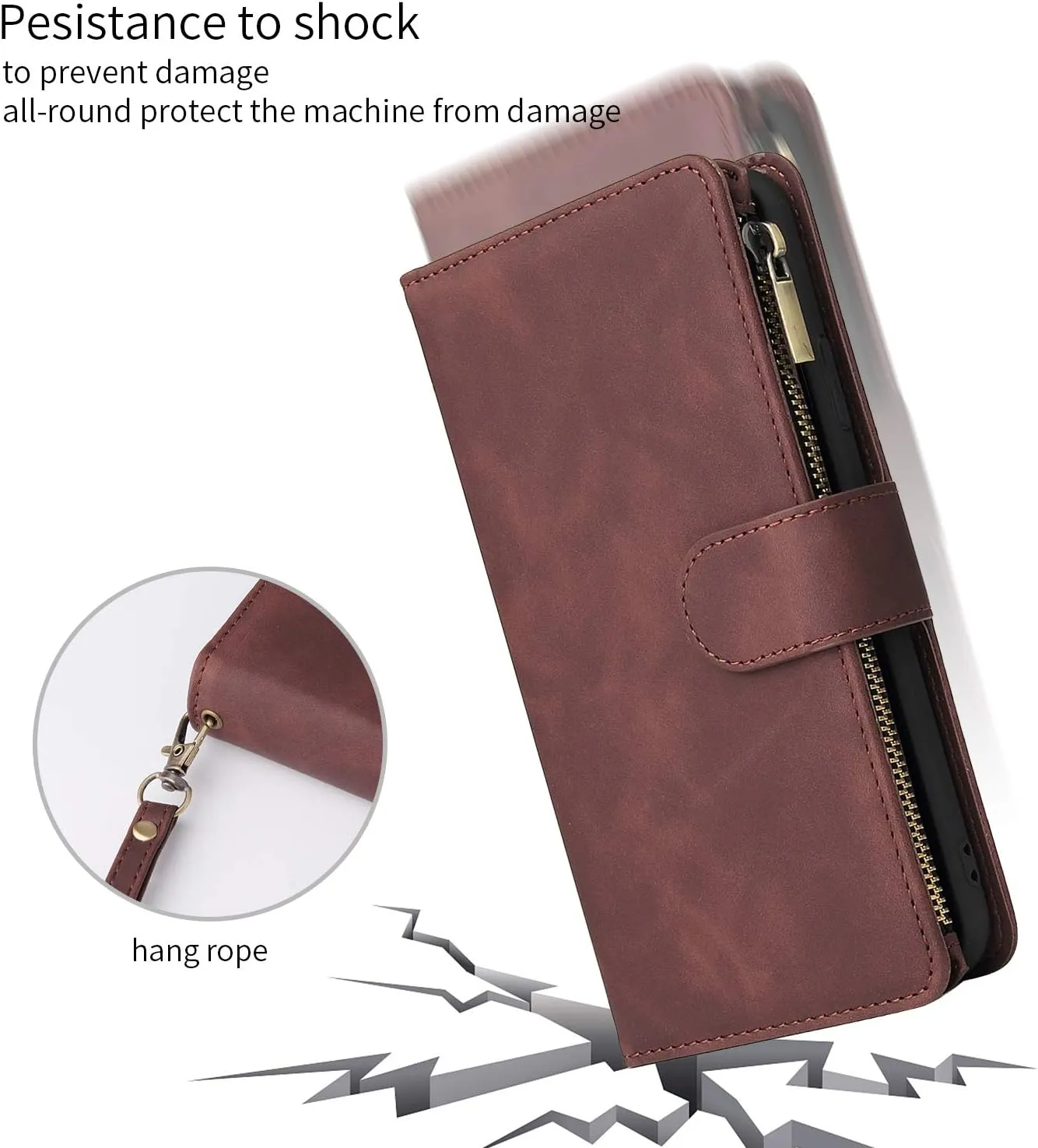 UEEBAI Wallet Case for Samsung Galaxy Note 20 Ultra 5G, Premium Vintage PU Leather Magnetic Closure Handbag Zipper Pocket Case Kickstand Card Holder Slots Wrist Strap TPU Shockproof Flip Cover -Coffee