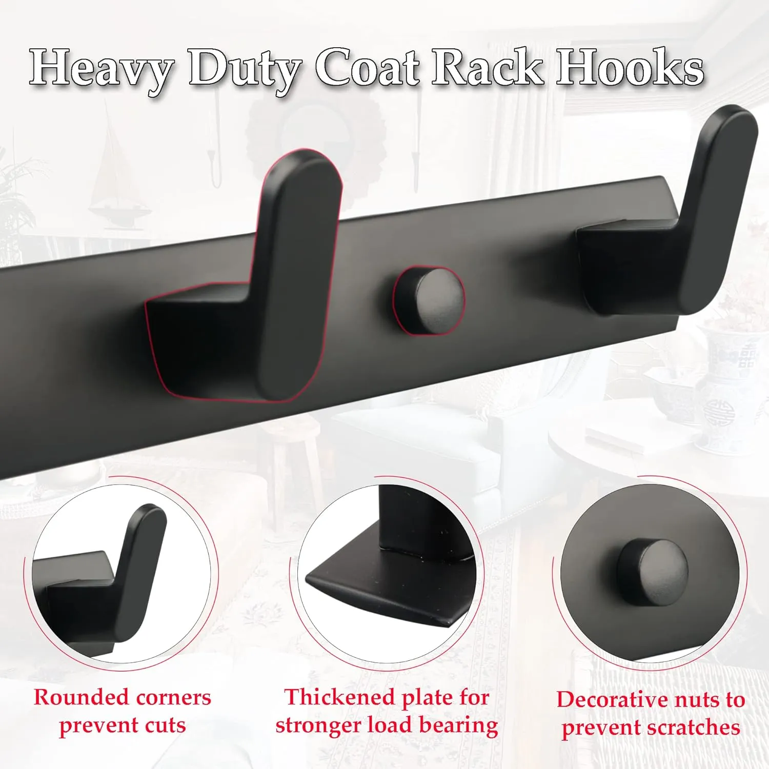 ULIBERMAGNET Magnetic Hooks,Heavy Duty Coat Magnetic Rack,Strong Rubber Magnetic Hanger for Refrigerator,Metal Cabinet,Hanging Coat, Towel, Bag, Backpack(Matte Black/4 Hooks)