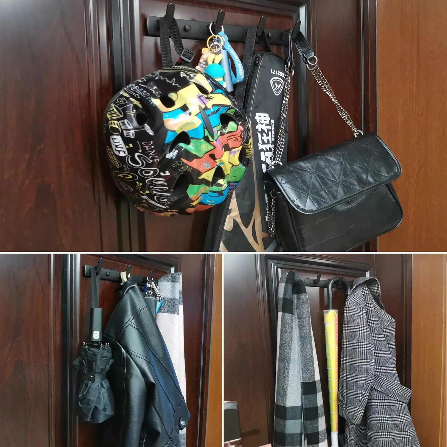 ULIBERMAGNET Magnetic Hooks,Heavy Duty Coat Magnetic Rack,Strong Rubber Magnetic Hanger for Refrigerator,Metal Cabinet,Hanging Coat, Towel, Bag, Backpack(Matte Black/4 Hooks)