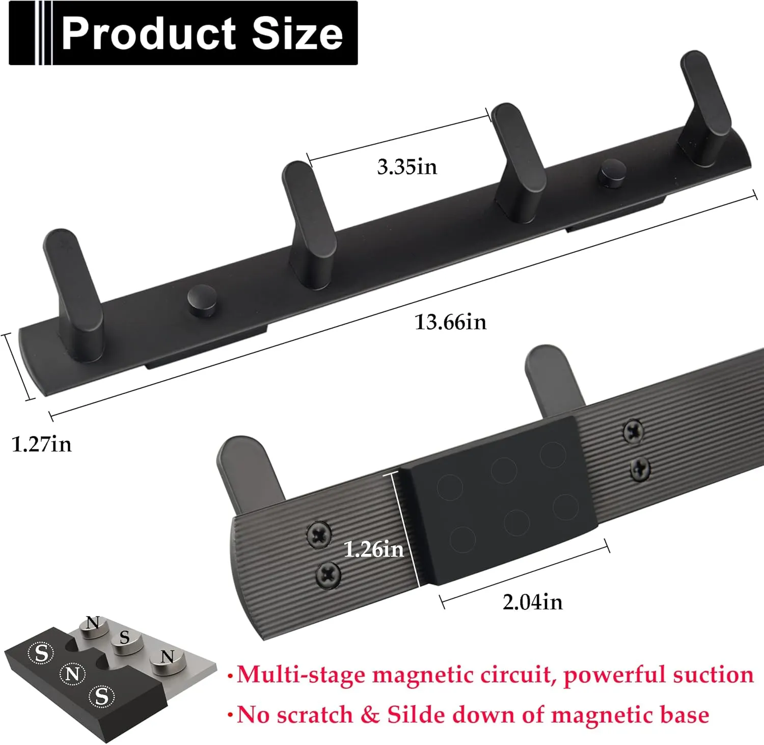 ULIBERMAGNET Magnetic Hooks,Heavy Duty Coat Magnetic Rack,Strong Rubber Magnetic Hanger for Refrigerator,Metal Cabinet,Hanging Coat, Towel, Bag, Backpack(Matte Black/4 Hooks)