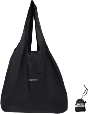 Ultimate Packable Travel Tote Bag - Reusable Shopping Bag - Compact & Portable & Lightweight (Black, Standard)