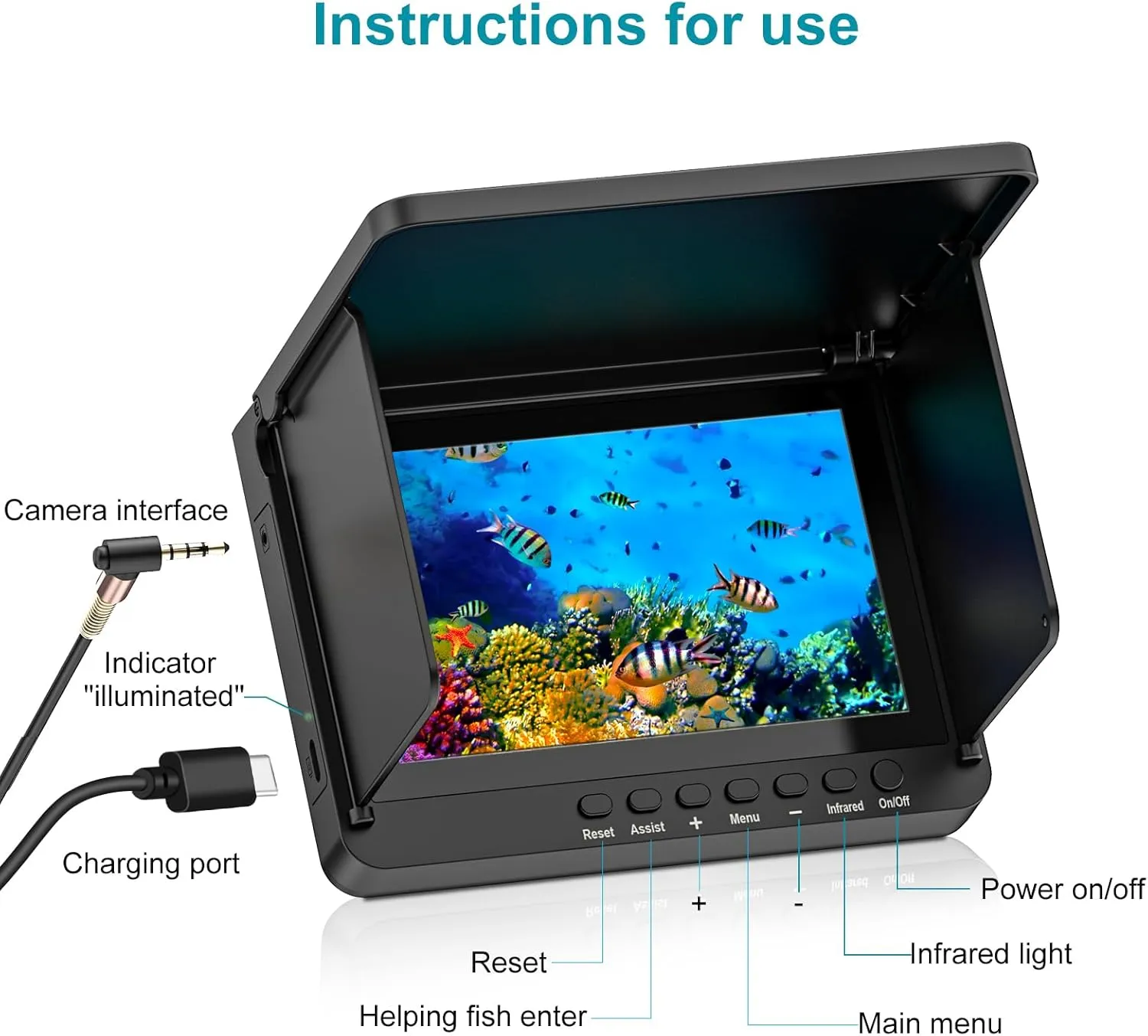 Underwater Fishing Camera, Fishing Camera with Infrared Night Vision Light, Portable Fish Finder with 100ft Cable, 5 Inch LCD and Upgraded HD Lens for Ice Lake Boat Kayak Fishing