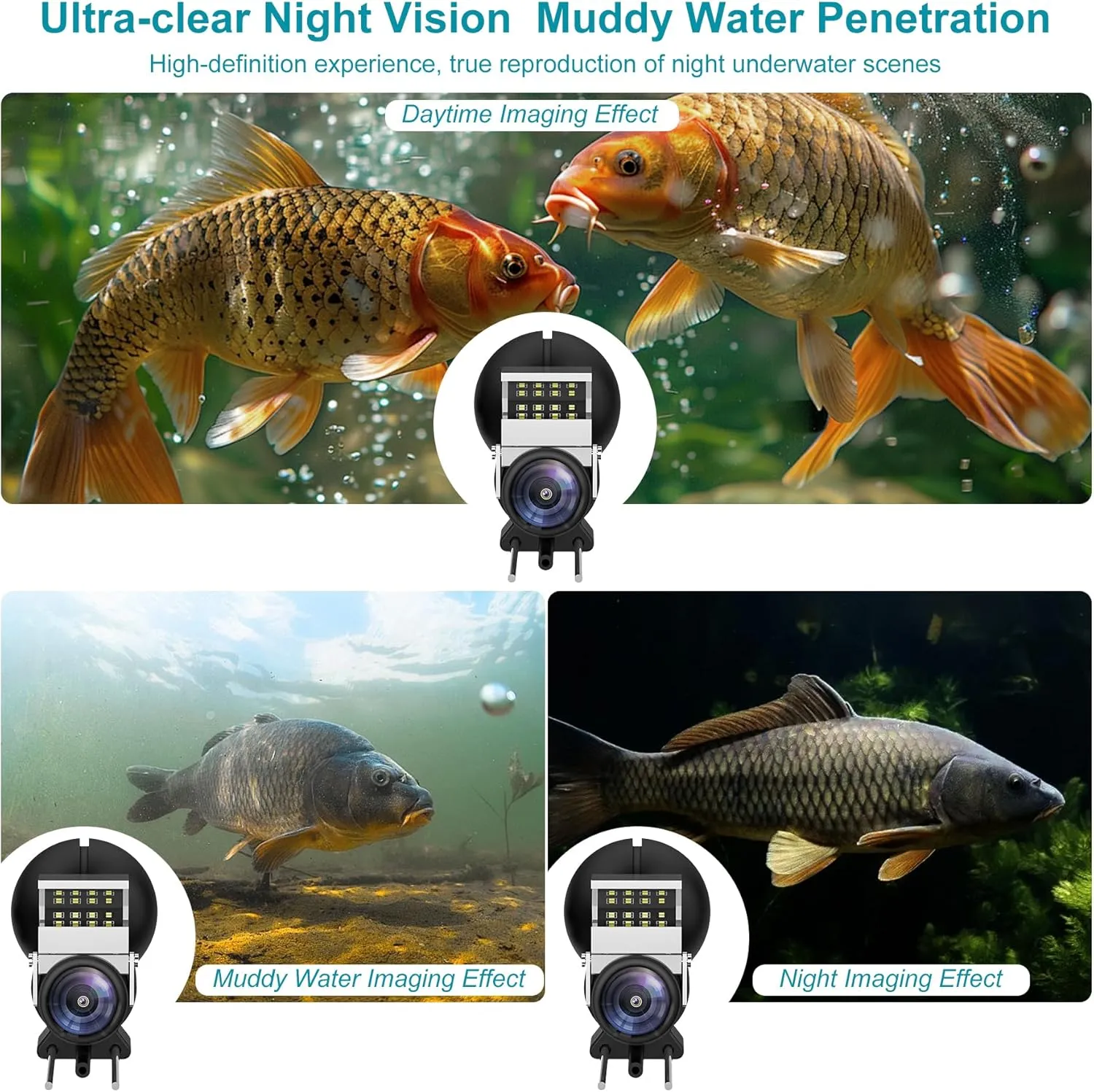 Underwater Fishing Camera, Fishing Camera with Infrared Night Vision Light, Portable Fish Finder with 100ft Cable, 5 Inch LCD and Upgraded HD Lens for Ice Lake Boat Kayak Fishing