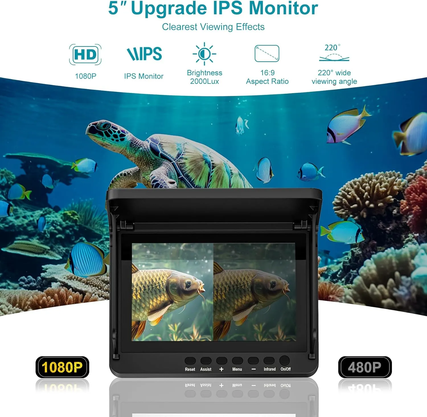 Underwater Fishing Camera, Fishing Camera with Infrared Night Vision Light, Portable Fish Finder with 100ft Cable, 5 Inch LCD and Upgraded HD Lens for Ice Lake Boat Kayak Fishing