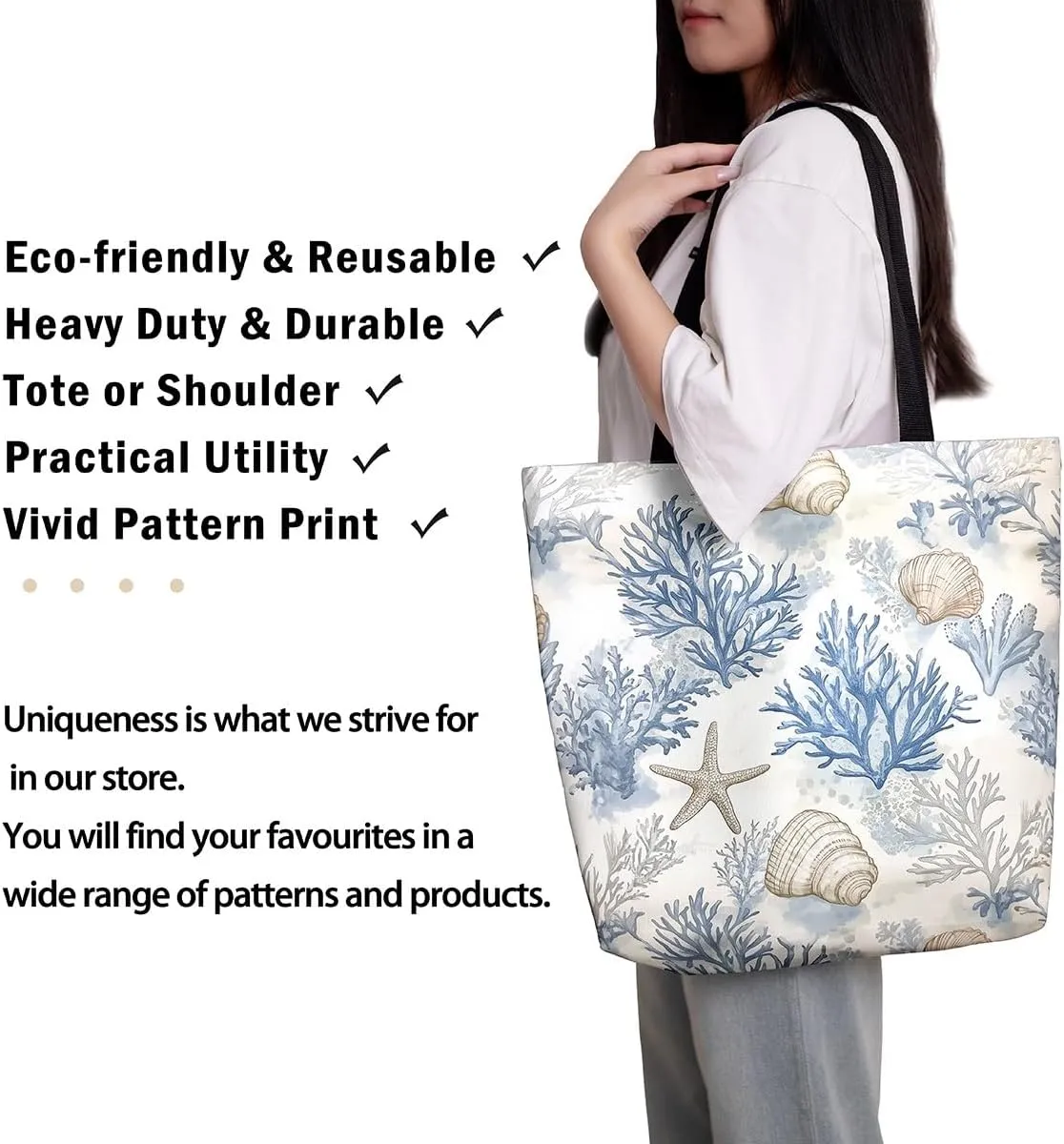 Underwater Sealife Canvas Tote Bag,Ocean Animal Theme Shoulder Handbags for Shopping Gym 19.7x15.7 Inch