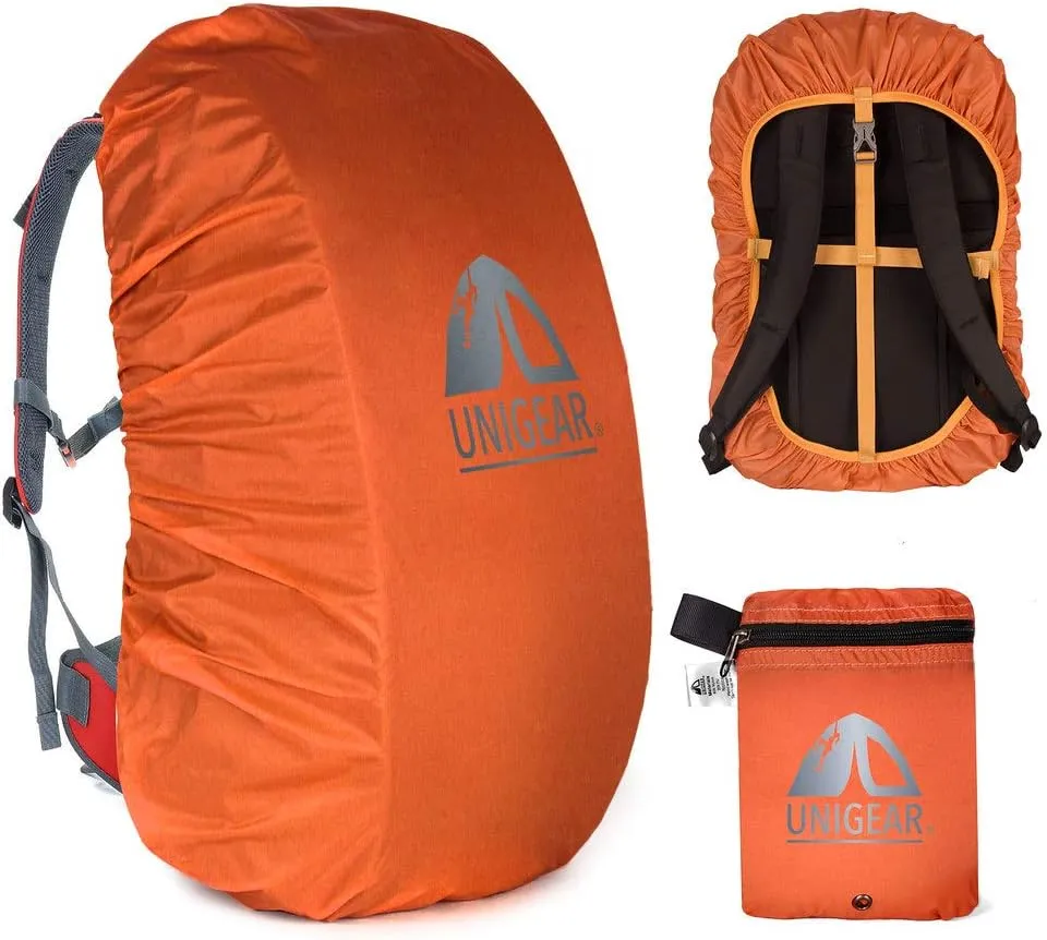 Unigear Backpack Rain Cover Waterproof Rating 5000mm Ultraportable and Durable with 2 Anti-Slip Buckle Strap, Integrated Carry Pouch Design (Orange, Large)