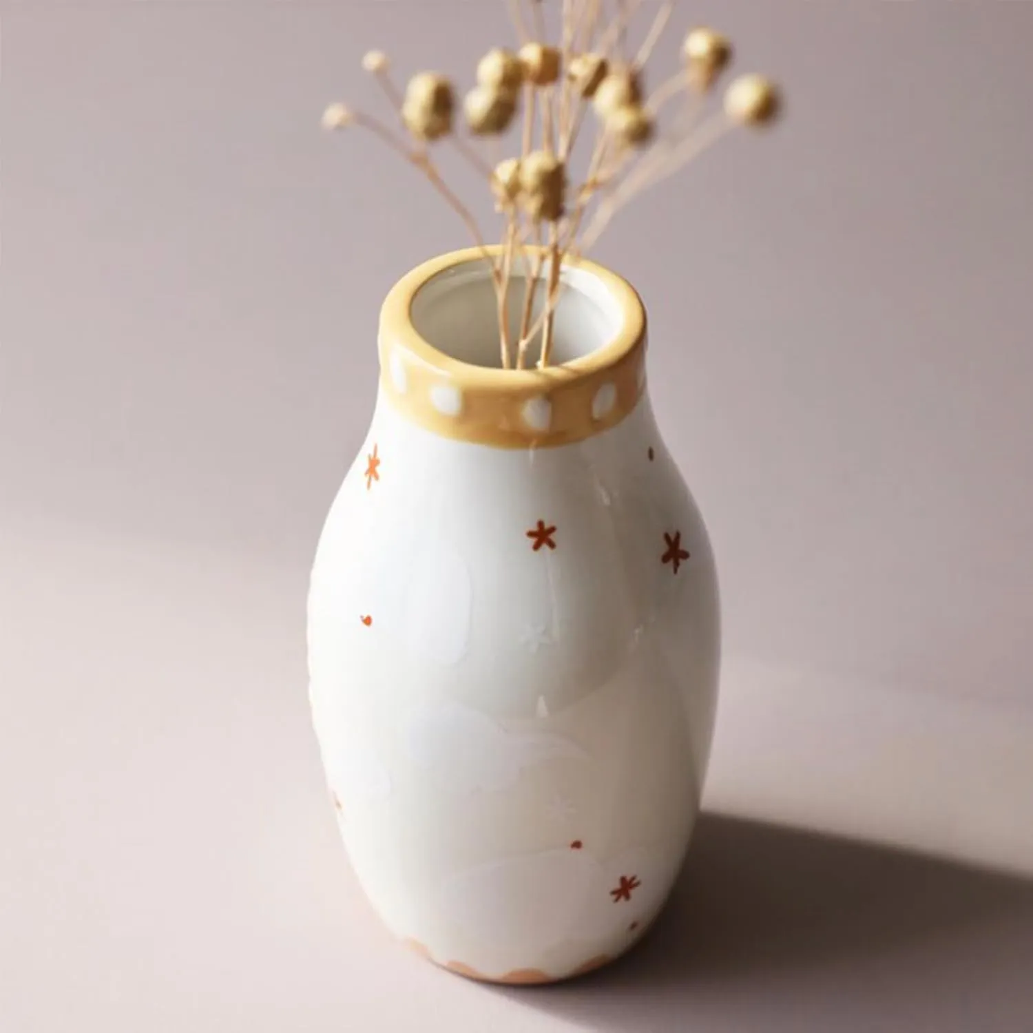 Unique Ceramic Vase, Cute Boho Decor, Small Cream Vase for Dried Flowers or Single Bud - Sun and Moon Face Design