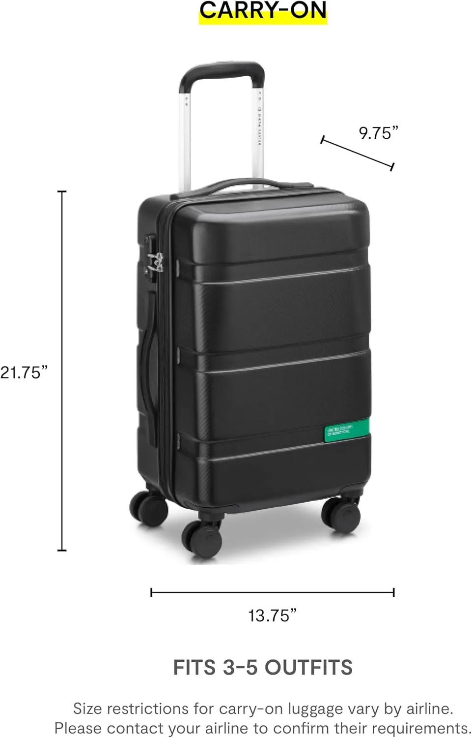 United Colors of Benetton Now Hardside Luggage with Spinner Wheels, Light Blue, Carry-On 19 Inch