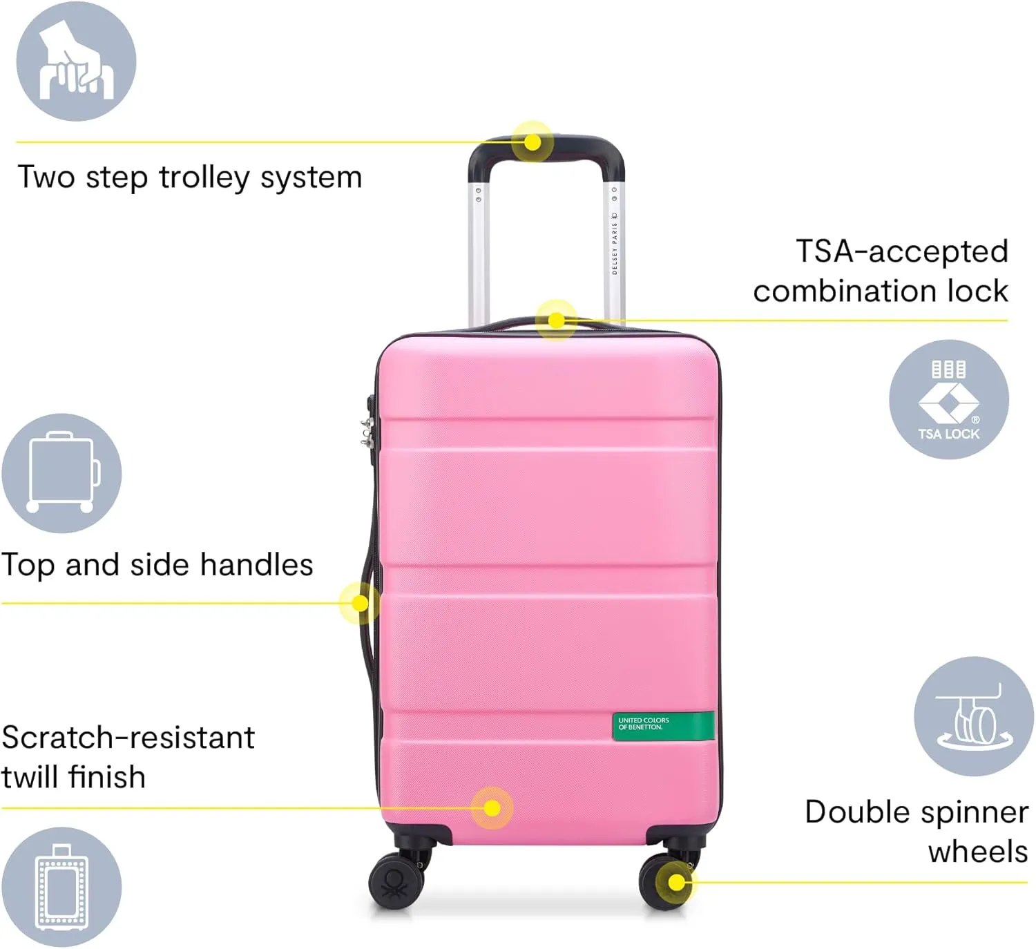 United Colors of Benetton Now Hardside Luggage with Spinner Wheels, Light Blue, Carry-On 19 Inch