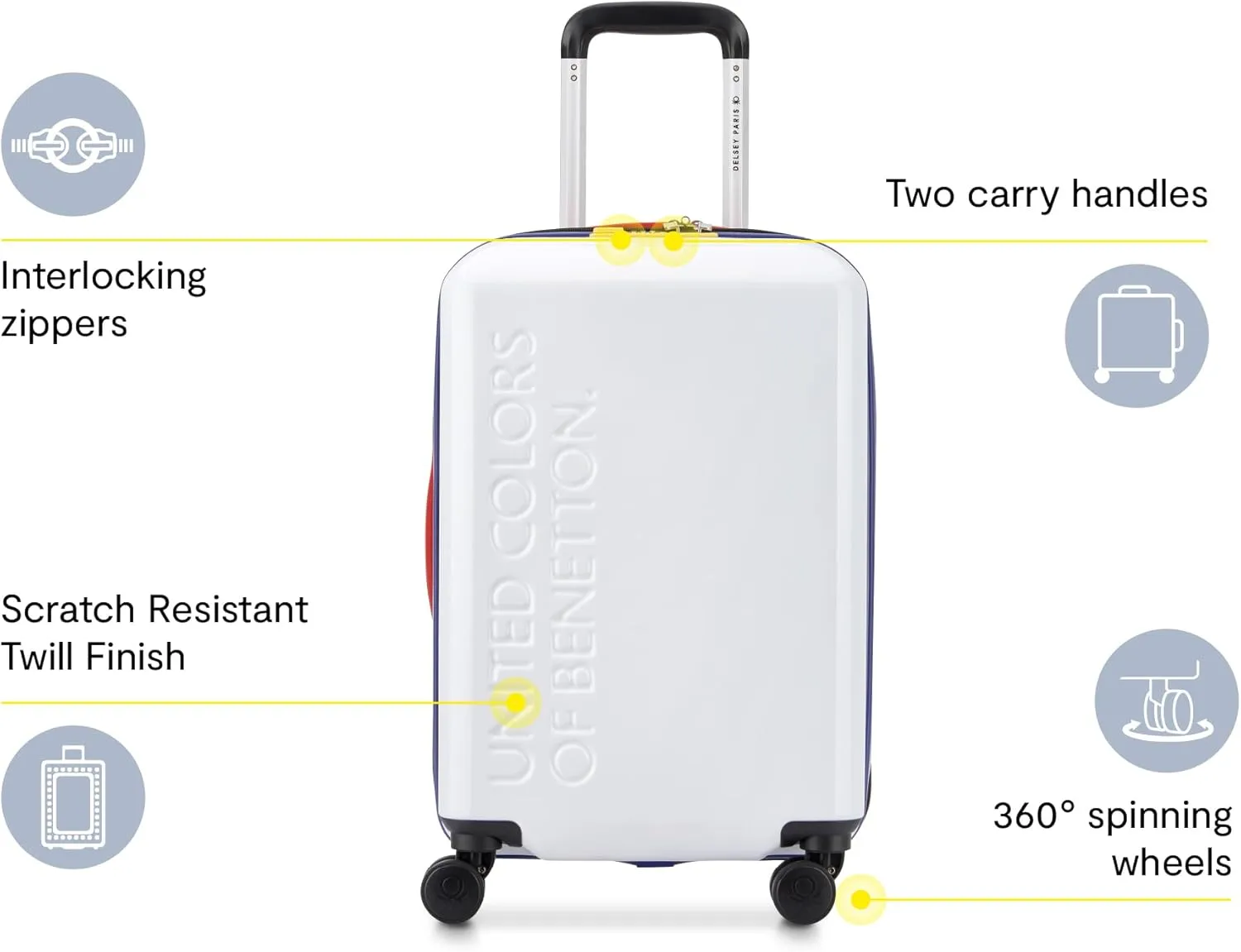 United Colors of Benetton United Hardside Luggage with Spinner Wheels, Black, Carry-On 19 Inch