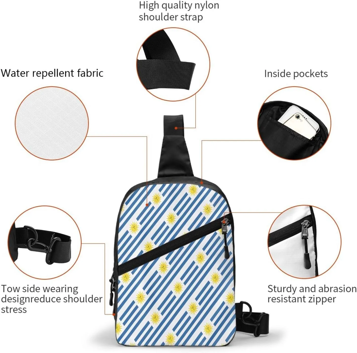 Uruguay Uruguayan Flag Crossbody Bag Portable Sling Bags Foldable Chest Daypack Reusable Sports Shoulder Backpack Diagonally Casual Rucksack Travel Bag