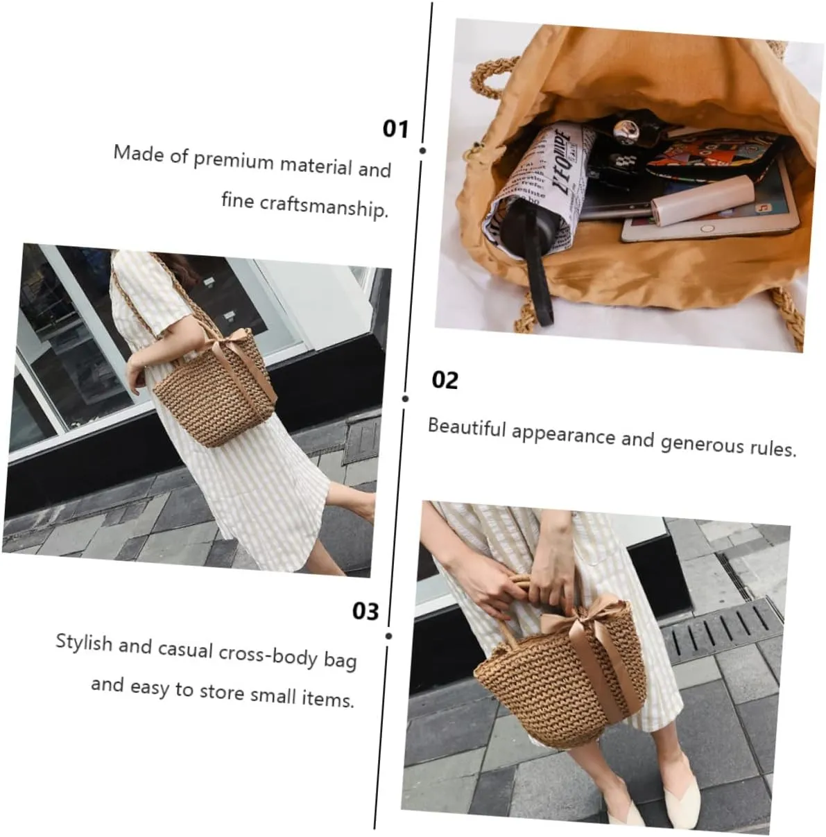 VALICLUD 2 pcs Large Clutch Storage Crochet Woven Grass Bowknot Rattan Pouch Storage- Bags Girls Shoulder