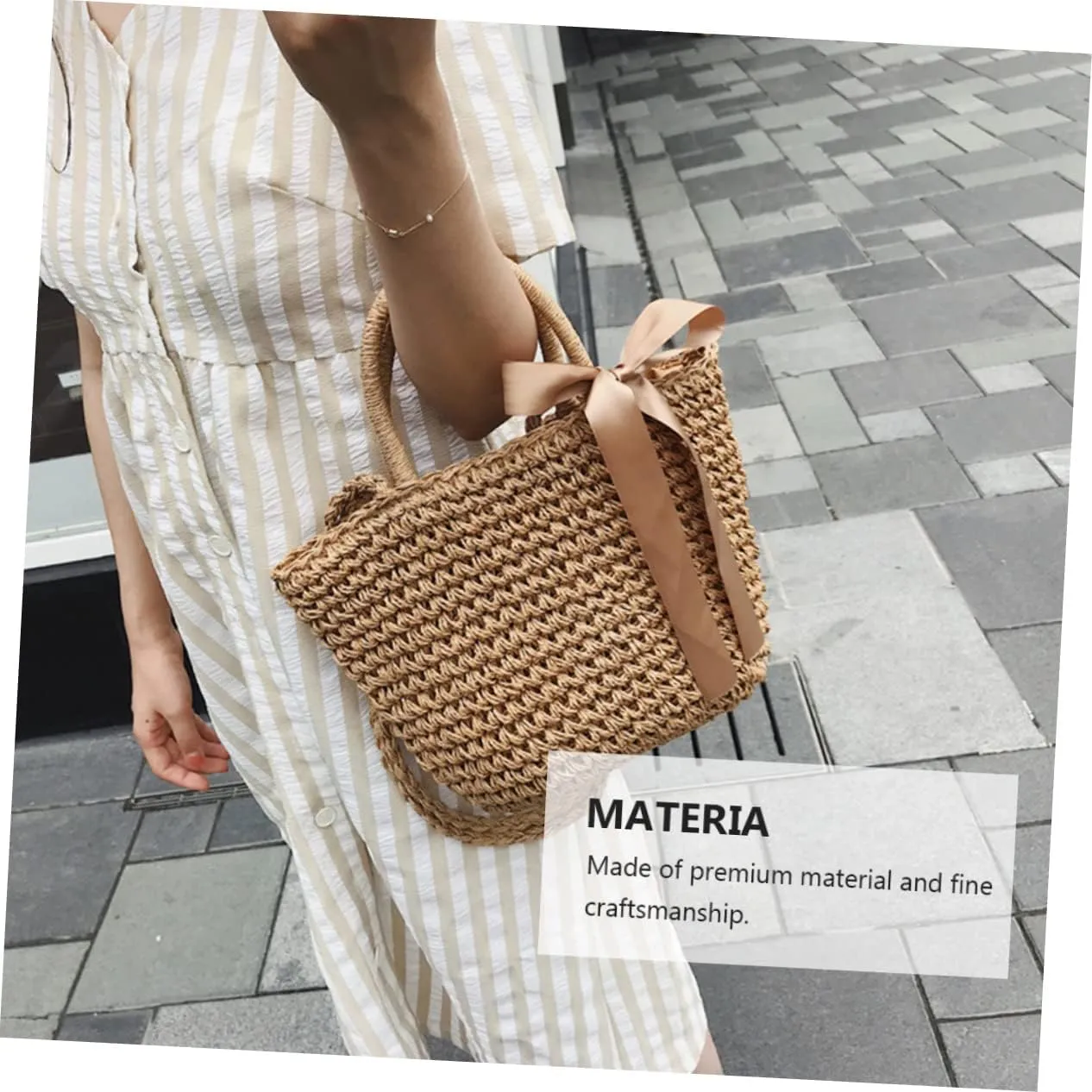 VALICLUD 2 pcs Large Clutch Storage Crochet Woven Grass Bowknot Rattan Pouch Storage- Bags Girls Shoulder