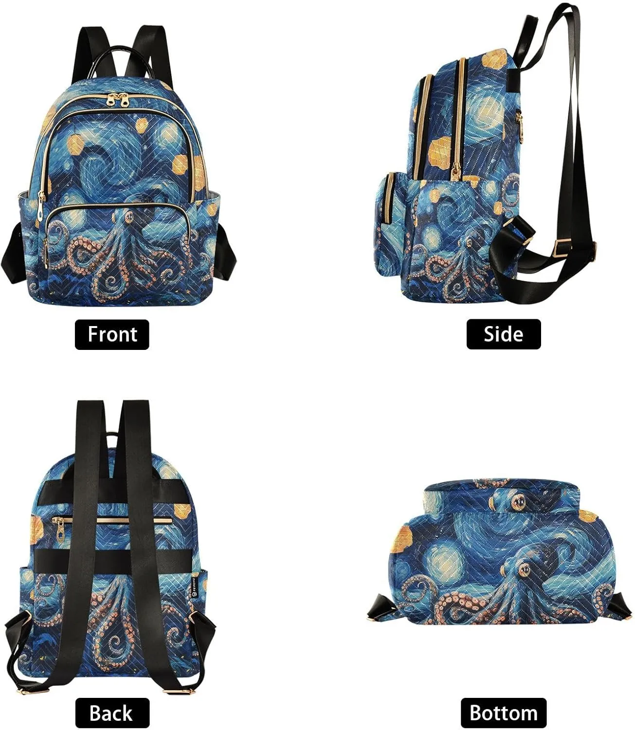 Van Gogh Octopus Lamp Starry Night Backpack Purse for Women Shoulder Bag Fashion Daypack Ladies Handbag Lightweight Travel Bag Rucksack