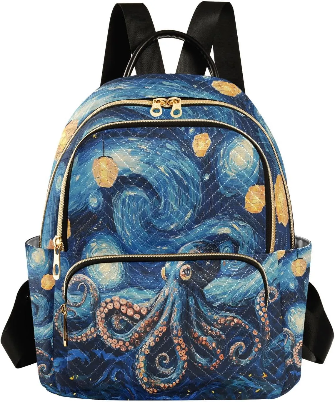 Van Gogh Octopus Lamp Starry Night Backpack Purse for Women Shoulder Bag Fashion Daypack Ladies Handbag Lightweight Travel Bag Rucksack