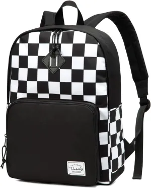 VASCHY School Backpack, Lightweight Travel Backpack for Men Women Schoolbag Bookbag for Kids Teen Boys Girls Black White Plaid Checker