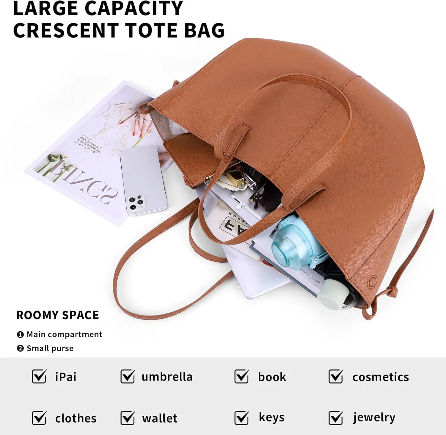 Vegan Leather Tote Handbag Large Capacity Top-handle Purse Shoulder Bags for Woman Trendy Tote Top Handle Satchel