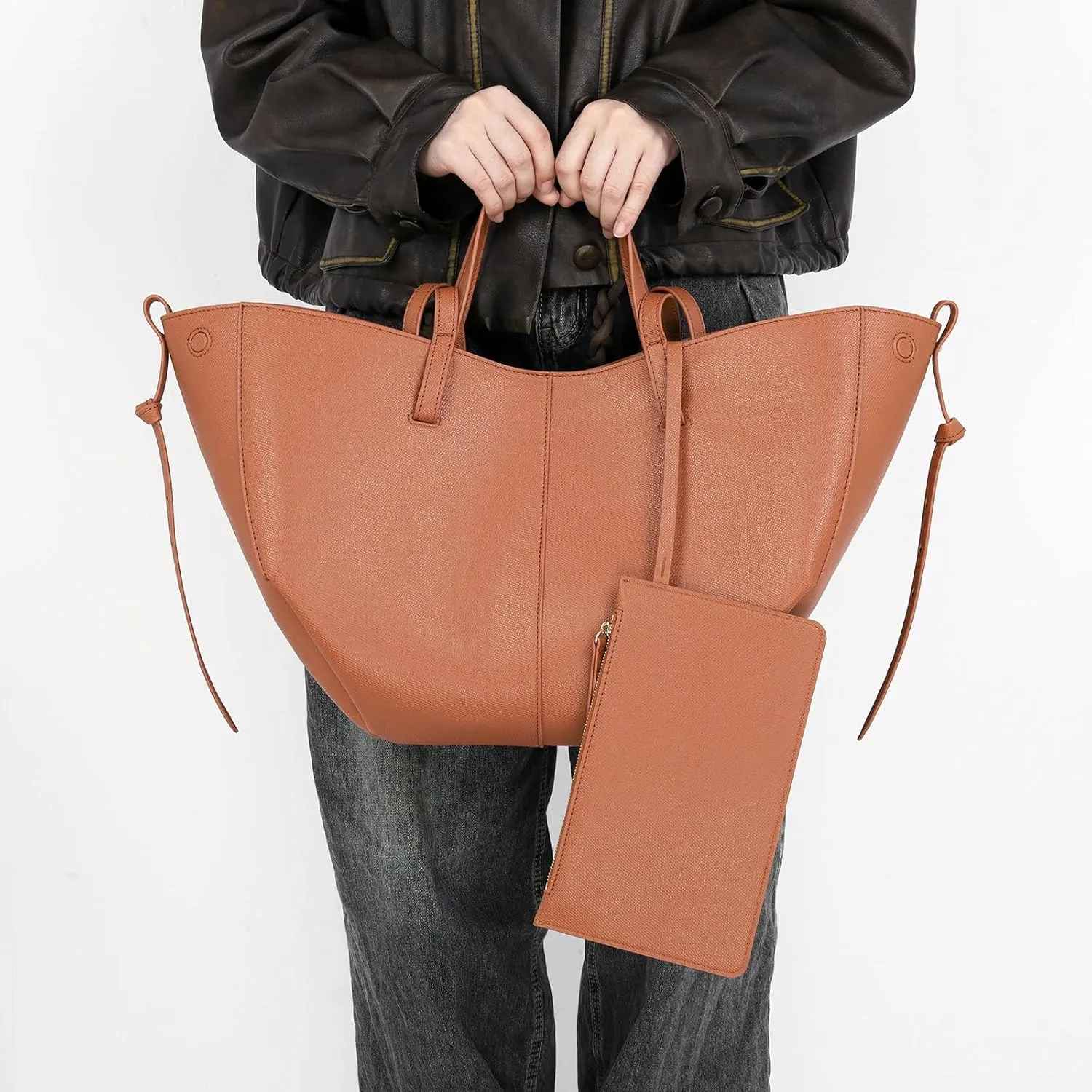 Vegan Leather Tote Handbag Large Capacity Top-handle Purse Shoulder Bags for Woman Trendy Tote Top Handle Satchel